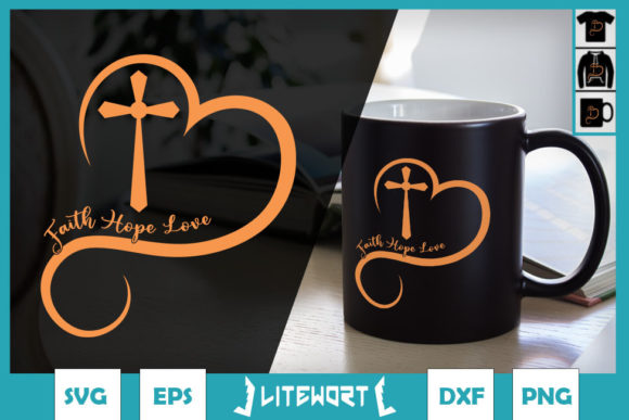 Faith Hope Love Heart with Cross Graphics for Crafts